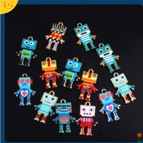 OYKZA Mix Colorful Alloy Enamel Cartoon Robot Charms Pendants for Bracelet Keychain Necklace Jewelry Making 14x22MM 20pcs a lot