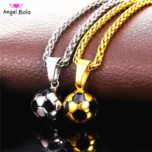 Soccer Necklaces Men Jewelry Gold Color Stainless Steel Fitness Football Sport Pendant & Chain Fathers Day Gifts For Dad