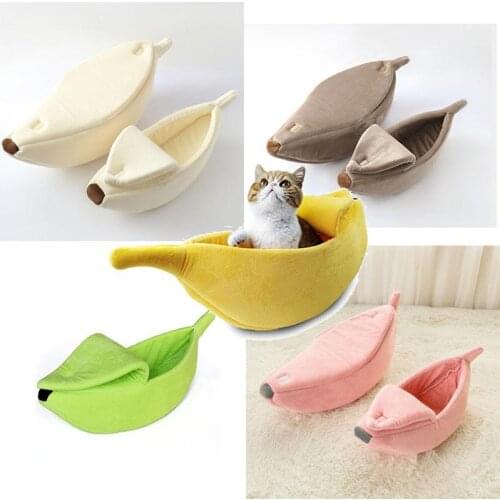 Cute Banana Cat Bed House Portable Pet Basket Kennel Dog Warm Soft Cushion Mat for Small Medium Dogs Cats Pets Supplies