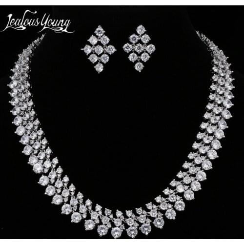 Luxury Three Row Round AAA Cubic Zircon Bridal Jewelry Sets For Women Wedding White Gold Color African Big Beads Jewelry Set
