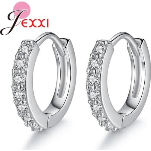 Hot Fashion 925 Sterling Silver Earring Hoops Shiny Cubic Zirconia Paved Small Earrings For Bridal/Women Fashion Jewelry