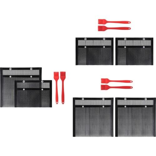 2pcs PTFE Coated BBQ Mesh Grill Bags Grill Mesh Bag with Silicone Brush Barbecue Outdoor Picnic Tools Accessories Easy Clean