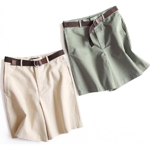 Quality Cotton Casual Straight Shorts Women 2021 Spring And Summer New Wide Leg Womens Pants Free Belt