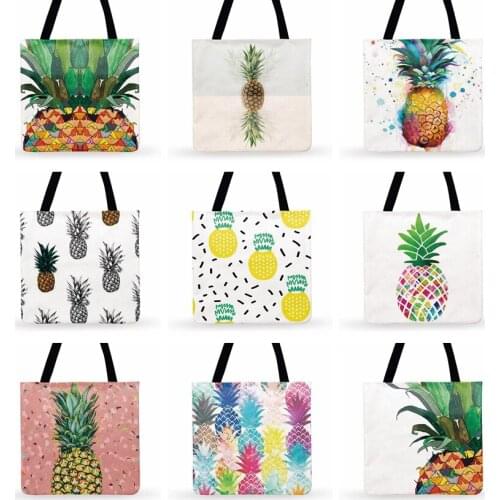Foldable Shopping Bag Pineapple Creative Art Painting Print Tote Bag For Women Casual Tote Ladies Shoulder Bag Outdoor Beach Bag