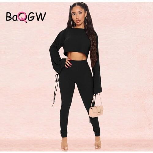 BaQGW Women Lace Up 2 Two Piece Set Tracksuit Fall Clothes Crop Top and Pants Sweat Suit Lounge Wear Outfits 2 Pcs Matching Sets