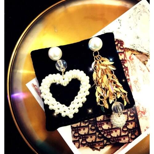 SHIFEEL 2019 New Womens Jewelry S925 Ear pin Handmade Pearls Heart-shaped Leaves Tassel Big Drop Earrings