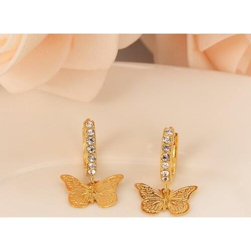 High quality Fashion Gold Filled Womens Drop Earring Dangle Earring Charms cz crystal butterfly Earrings brincos Vintage girls