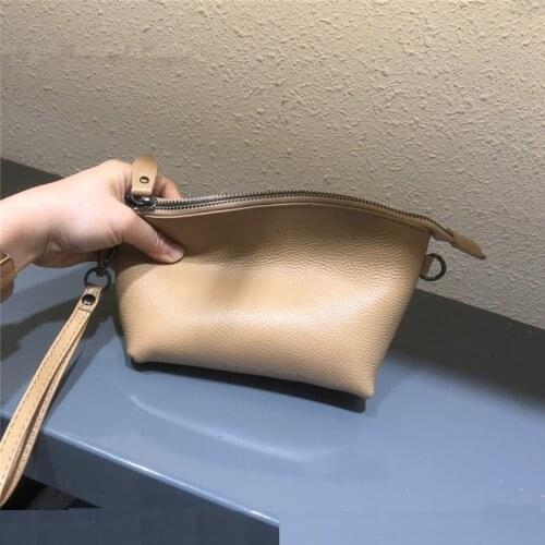 Women Clutch Bag With Long Shoulder Strap Casual Genuine Leather Small Purse Solid Zipper Large Capacity Storage Money Bag Femal