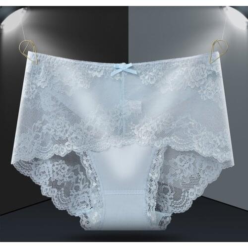Sexy Lace panties Underwear Women Lingerie seamless lace buttock Mid waist Transparent Large size cotton womens Briefs