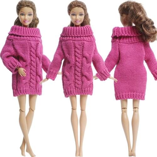 1 Pcs High Quality Deep Pink Mini Knitted Soft Warm Sweater Tops Dress Casual Daily Wear Clothes for Barbie Doll Accessories Toy