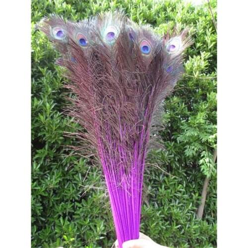 100Pcs 28-32 Inch (70-80CM) Purple Plumas Boa Natural Peacock Eye Tail Wedding DIY Clothes Decoration Peacock Feathers