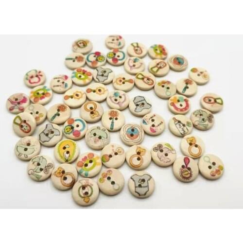 1000pcs 15mm Mixed Baby Patterns Wooden Buttons 2-hole Sewing Wood Button Baby Crafts Scrapbooking Embellishments