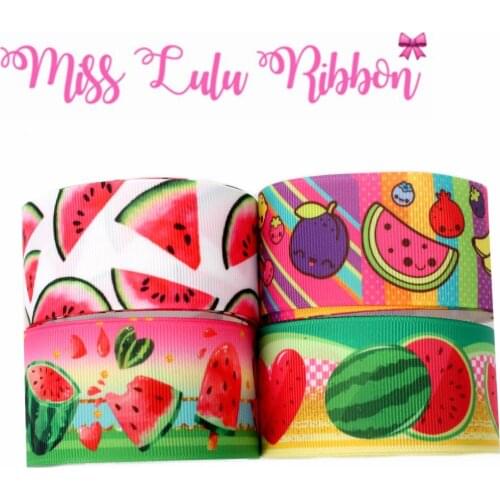 16mm-75mm Summer Series Watermelon Colorful Geometric Printed Grosgrain/Elastic Ribbon DIY Hair Bowknots 50yards/roll