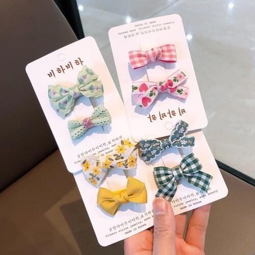 2Pcs/Set New Cute Korean Kids Bow Knot HairClips Children Sweet Color Plaid Hairpins Girls High Quality Hair Accessories Gifts
