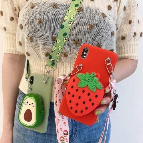 3D Cute fruit Zipper Wallet soft Phone Case For Oneplus 8 7 Pro Cover For Oneplus 7T 7 1+7T For Oneplus 6T 6 1+6T Lanyard cases