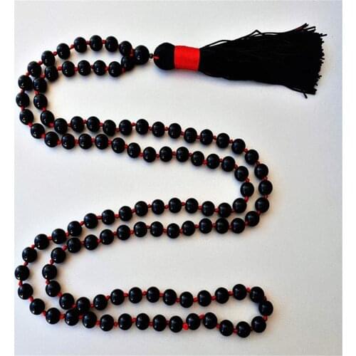6mm black agate Gemstone knot tassel 108 beads Mala bracelet Chakra Wristband Healing Fancy Spirituality Cuff Colorful Chic Yoga