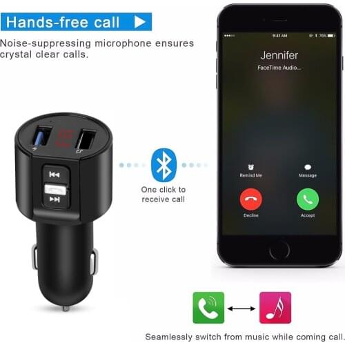 Car Bluetooth Fm Transmitter Dual Usb Ports Car Charger Fm Modulator Mp3 Player Lcd Digital Display Car Lighter Handfree