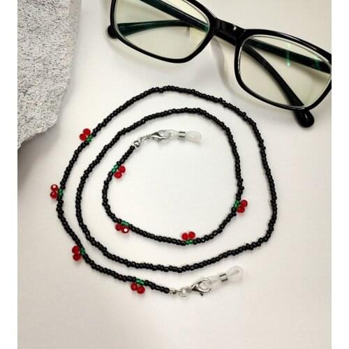 Fashion Boho Crystal Glass Beaded Mask Glasses Chain For Women Hand Made Cherry Lanyard Anti Slip Neck Chain Jewelry Accessories