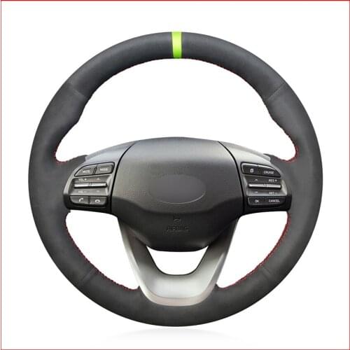 Black Suede Hand Sew Steering Wheel Cover for Hyundai Kona 2018 2019 2020 Accessories