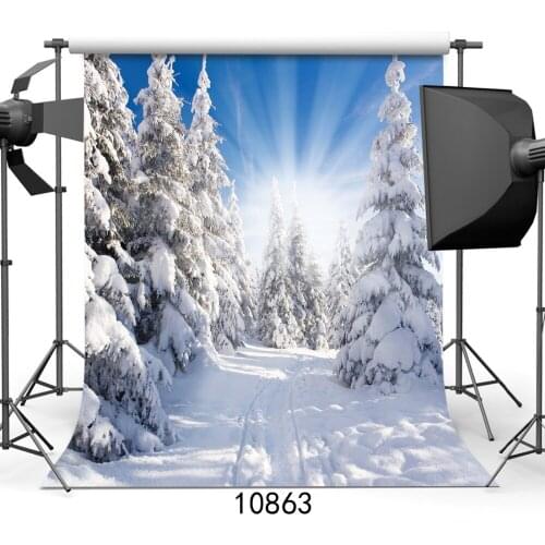 Winter Snowy Tree Photography Backdrops Forest Sunlight Backgrounds for Photo Studio Children Baby Shower Portrait Photo Shoot