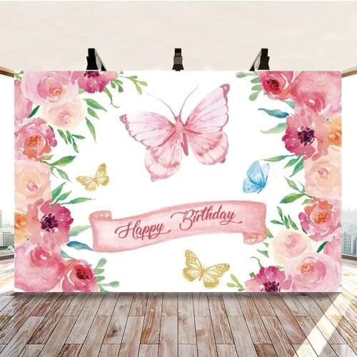 Yeele Birthday Pink Wreath Butterfly Photography Backdrop Party Gift Photographic Studio Photo Background Decorations Prop
