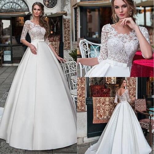 Exquisite Tulle & Satin Scoop Neckline See-through Bodice A-line Wedding Dress With Beaded Lace Appliques & Belt Bridal Gowns