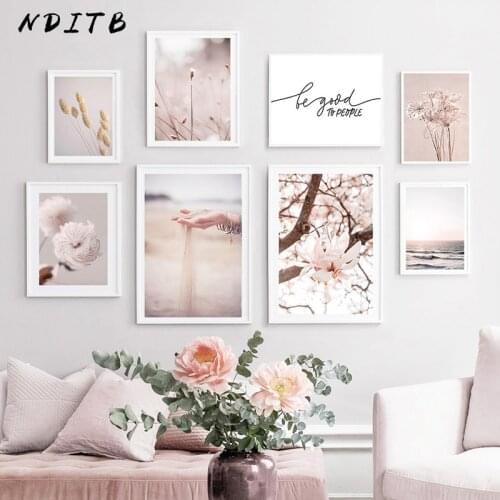 Boho Style Grass Flower Canvas Painting Nordic Nature Landscape Art Poster and Print Hand with Sand Wall Picture Home Decoration