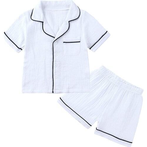 Summer Kids Pajamas Set Cotton Girls Sleepwear Short Sleeves Tops And Shorts Boys Pyajamas Sets Children Casual Home Clothes