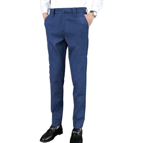 Small Stretch Blue Men Winter Pant, Casual Fashion Woolen Trousers Gray Black Khaki 28-38