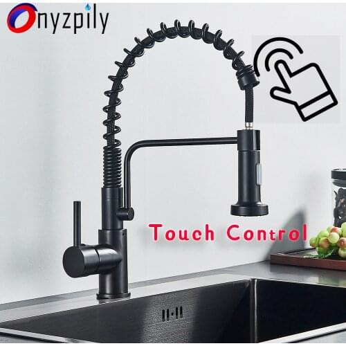 Matte Black Smart Touch Kitchen Faucet Sensor 360 Rotation Pull Out Single Handle Mixer Taps Gourmet Tap Sink Crane Hot Cold