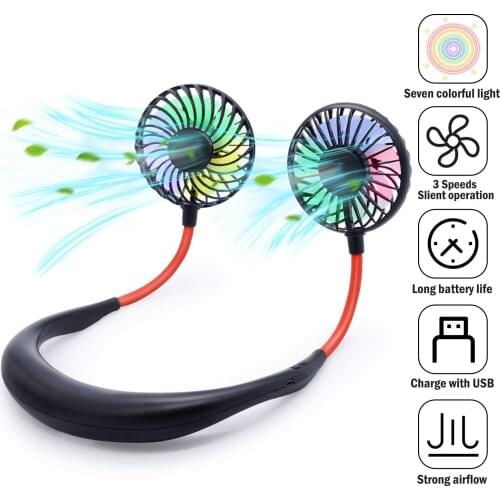 Upgrade Neck Fan Aromatherapy Lighting Neck Cooler Hand Free Neckband Fan USB Rechargeable Dual Fan Mini Summer Portable