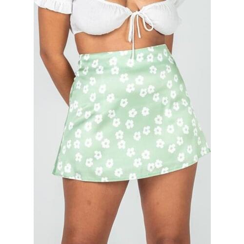 AIUJXK New 2021 Leopard Mini Skirts Women Fashion Daisy Floral Print Satin Skirt Woman Casual High Waist Summer Cute Girl Jupes