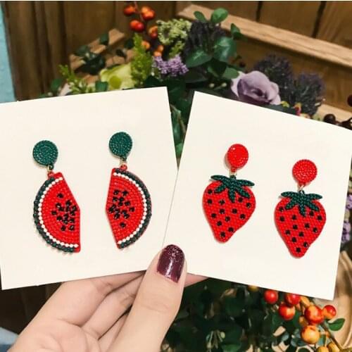 Fashion Red Color Watermelon Strawberry Geometric Drop Earring for Women Brincos Vintage Red Earring 2020 Korean Jewelry