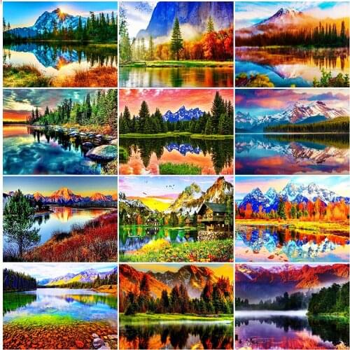 MomoArt 5D DIY Diamond Painting Lake Rhinestone Art Diamond Embroidery Landscape Cross Stitch Kits Home Decorations