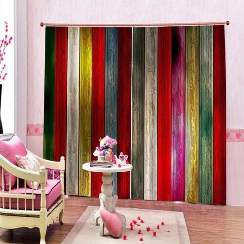 Window Blackout Colorful wood planks 3D Curtains set For Bed room Living room Office Hotel Home Wall Decorative Drape tapestry