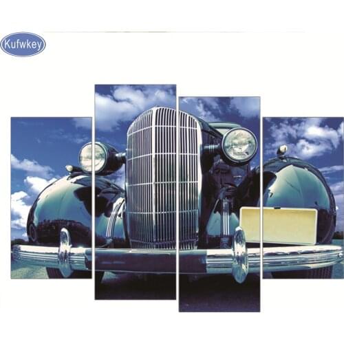 4PCS blue car,diy Diamond Embroidery car Picture of Rhinestones Triptych Almaznaya Mosaic Cross Stitch Diamond Painting Full