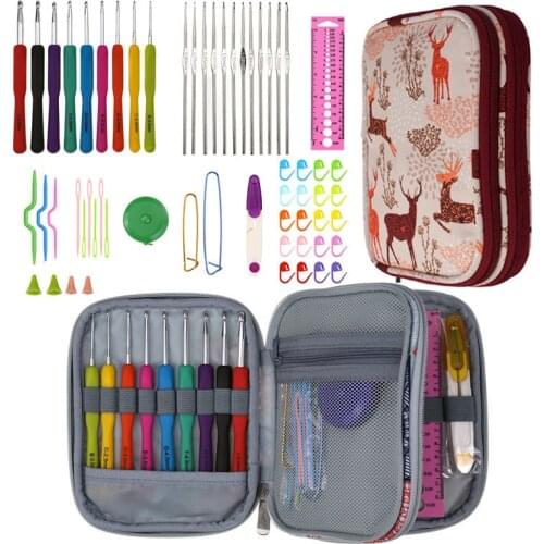 KOKNIT Crochet Knitting Needles Set Ergonomic Crochet Hooks Scissors Needles Sewing Kit DIY Clothes Scarf Weave Tools With Bag