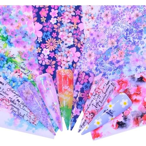 YZWLE Nail Foil Sticker Set Holographic Starry Sky/Flower Adhesive Wraps Transfer Paper Marble Shining Nail Art Decal Gel Slider