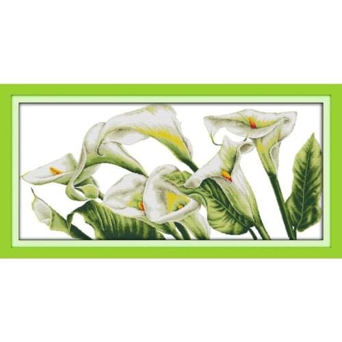 Joy Sunday Calla Cross-Stitch Kits Embroidery Needlework Flower Patterns 11CT 14CT Printed Stamped Fabric Thread Home Decor Sets