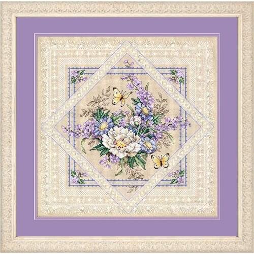 Cross Stitch Kits T063 Square Flowers Elegant Plain Hemp Color Paintings on Needlework Sets Embroidery 100% Egyptian Cotton