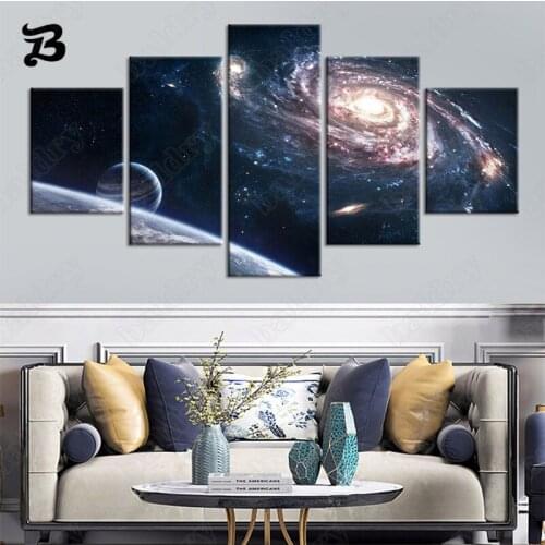 Earth Galaxy Wall Art Canvas Painting 5 Pieces Modern Canvas Posters and Prints Wall Pictures for Living Room Bedroom Home Decor