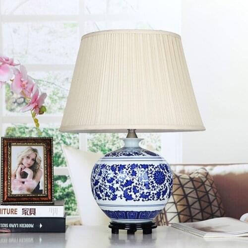 BDBQBL Chinese Style Table Lamp Blue And White Porcelain Vintage Table Lamps For Bedroom Room Ceramic Decoration Table Lights