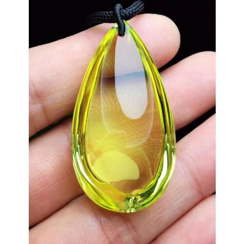 Natural Yellow Citrine Quartz Crystal Pendant 45*24*17mm Gemstone Women Faceted Cut Wealthy Bead Necklace AAAAA