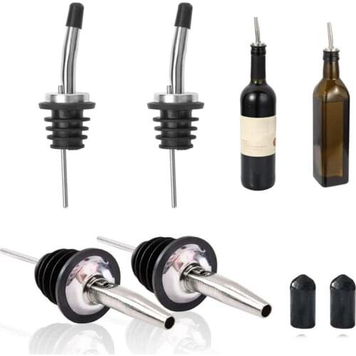 Stainless Steel Classic Bottle Pourers Tapered Spout Liquor Pourers with Rubber Dust Caps Bar Tool Accessories Wine Pourer