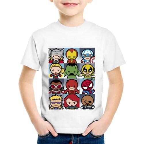 2021 New Children Cartoon Print Cute Superhero Grid Funny T-shirts Kids Summer Tees BoysGirls Tops Baby Clothes