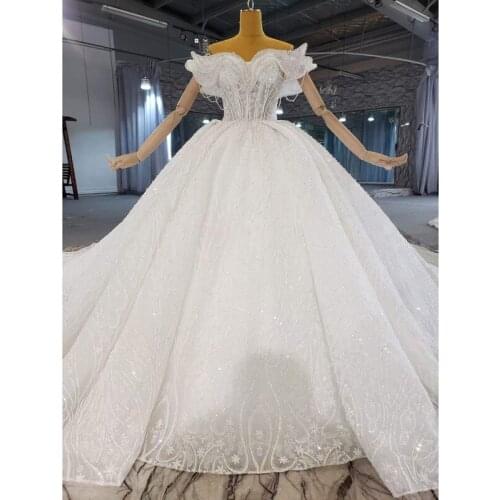 Newest Ball Gown Wedding Dress Lace Off The Shoulder Beading Long Plus Sizes Bride Gown 2021 Crystals Bridal Dresses
