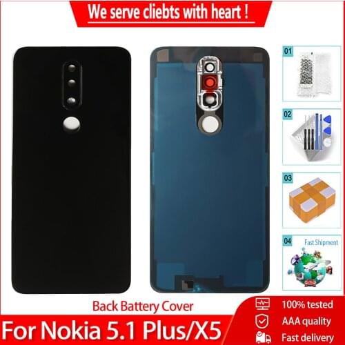 Original Glass Housing For Nokia X5 5.1 Plus Back Battery Cover Rear Door Case With Camera Lens Free Tools
