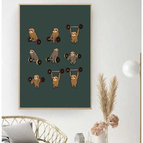 Strength Training Posters and Prints Funny Lifting Animal Canvas Painting Abstract Wall Pictures for Living Room Home Decor