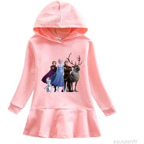 Disney Baby Girls Frozen Autumn Foreign Trade Hooded Hoodie Dress Cartoon Baby Pure Cotton Lotus Leaf Casual Skirt