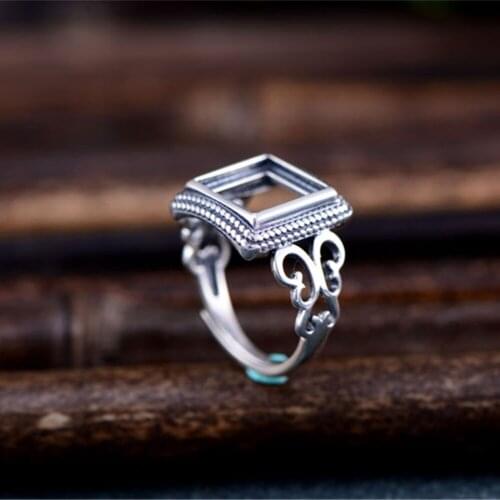 Ring Blank (10x10mm Square Blank) Adjustable Thai Sterling Silver Square Cabochon Ring Setting R396B